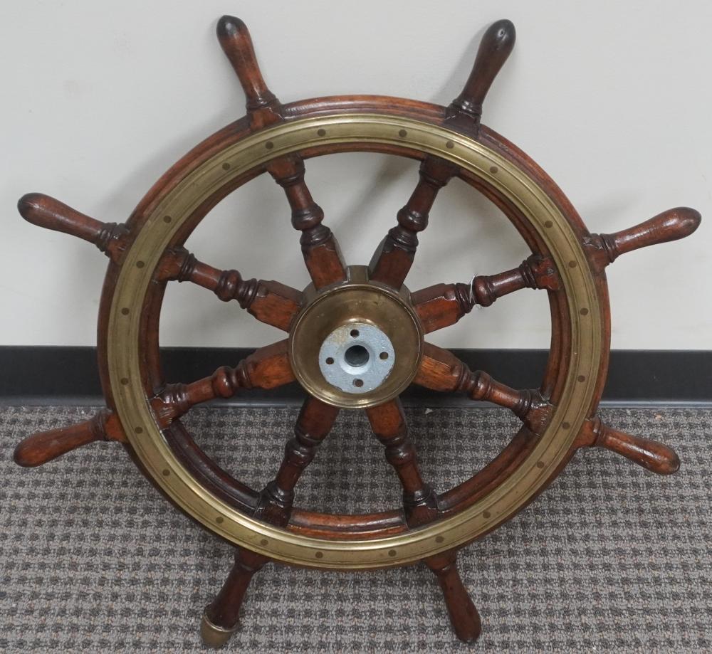 BRASS MOUNTED TURNED MAHOGANY SHIP S 2e6552