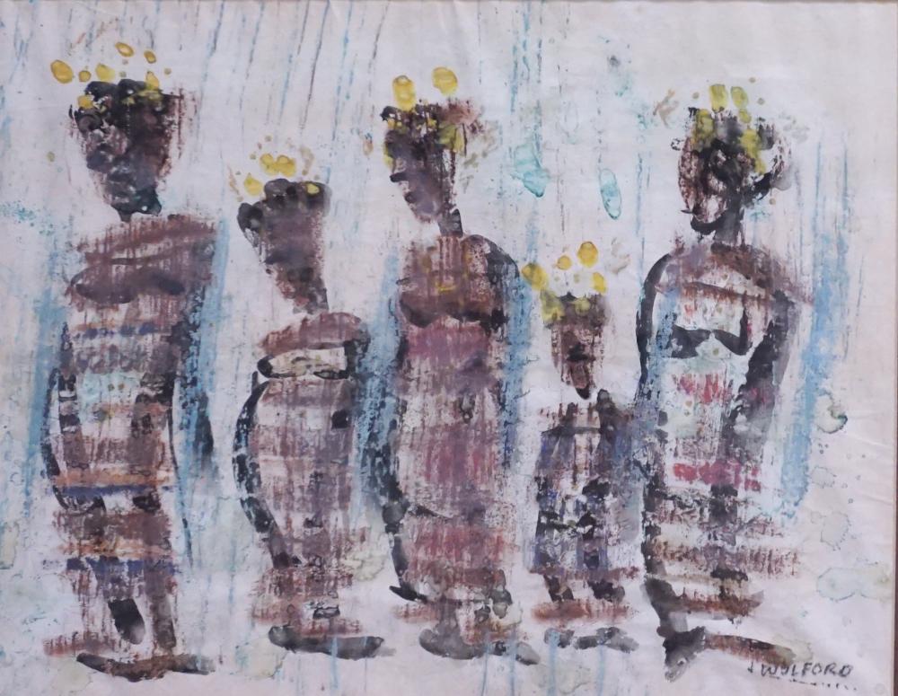 AFRICAN VILLAGE SCENE MIXED MEDIA 2e6575