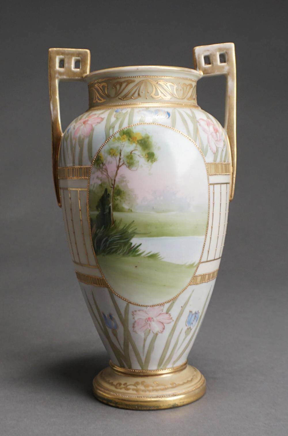 NIPPON HAND-PAINTED TWO HANDLED VASE,