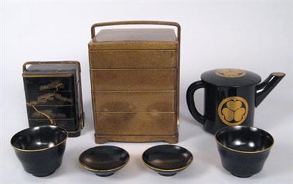 Six Japanese lacquer table items