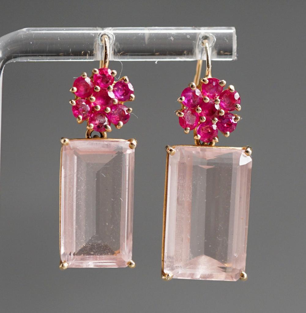 PAIR 14-KARAT YELLOW GOLD, MORGANITE