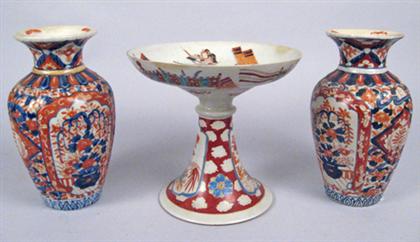 Japanese imari tassa and pair of