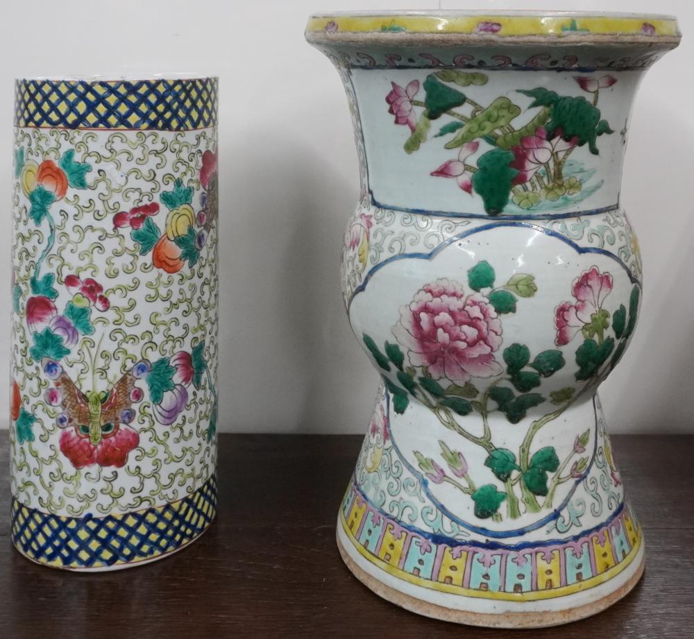 TWO CHINESE POLYCHROME DECORATED