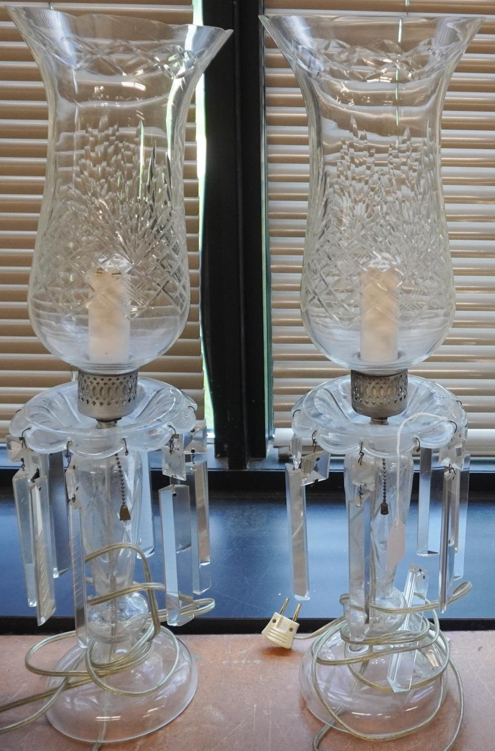 PAIR OF CRYSTAL LAMPS WITH HURRICANE