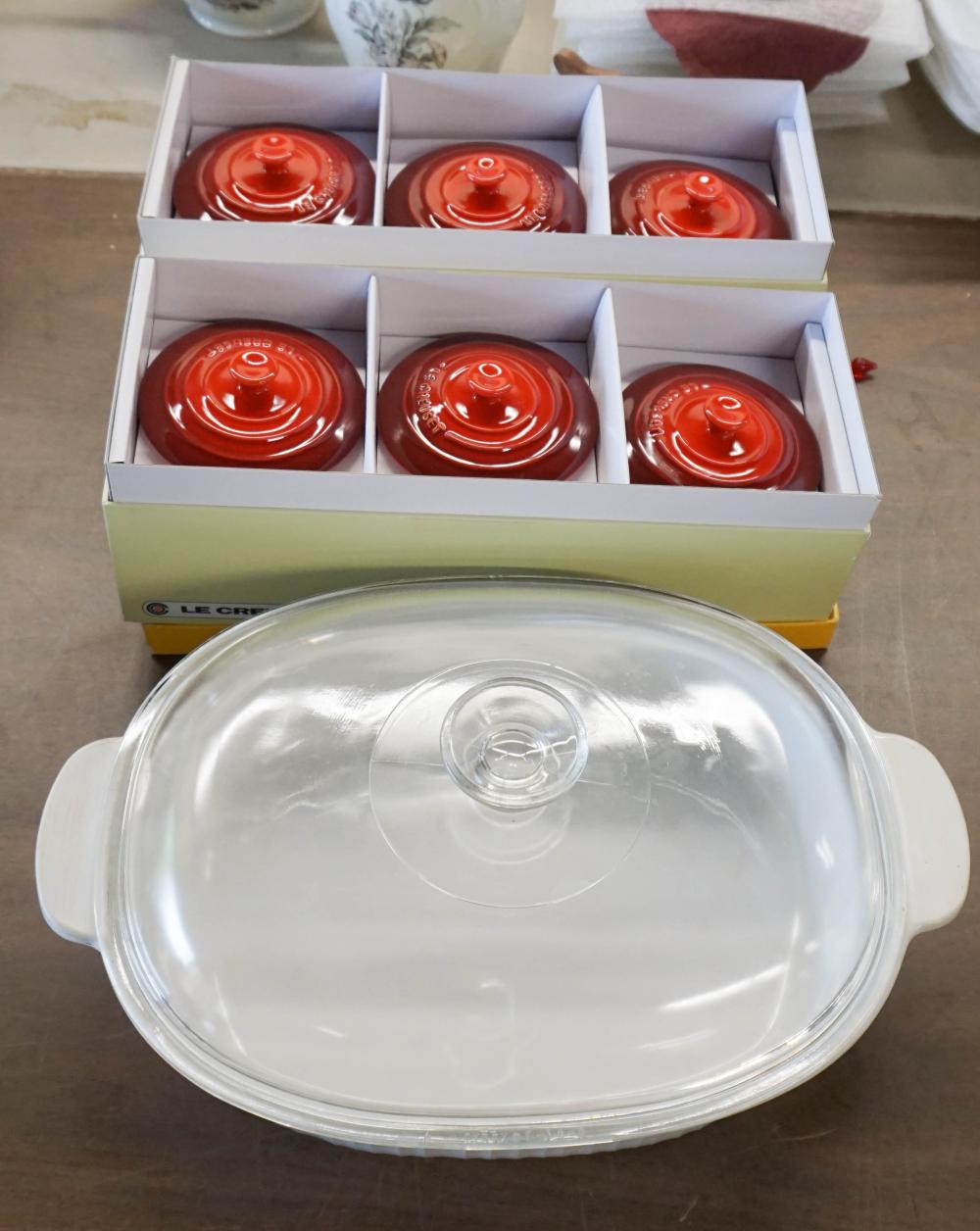 SIX LE CREUSET MINI ROUND COCOTTES AND