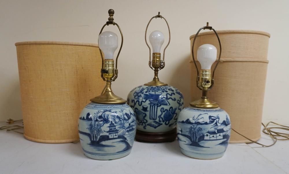 THREE CHINESE BLUE AND WHITE GLAZED