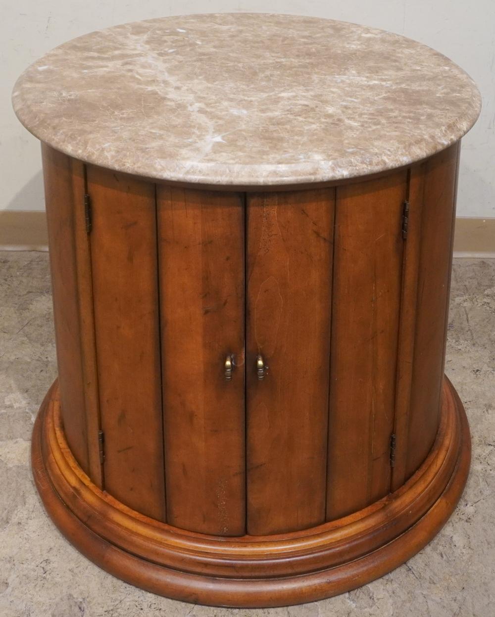 CONTEMPORARY MAPLE BASE ROUND MARBLE