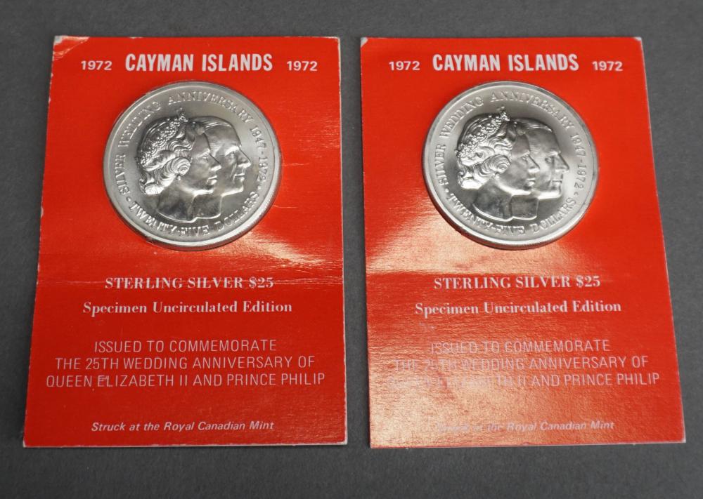 TWO CAYMAN ISLANDS 1972 25 DOLLAR STERLING