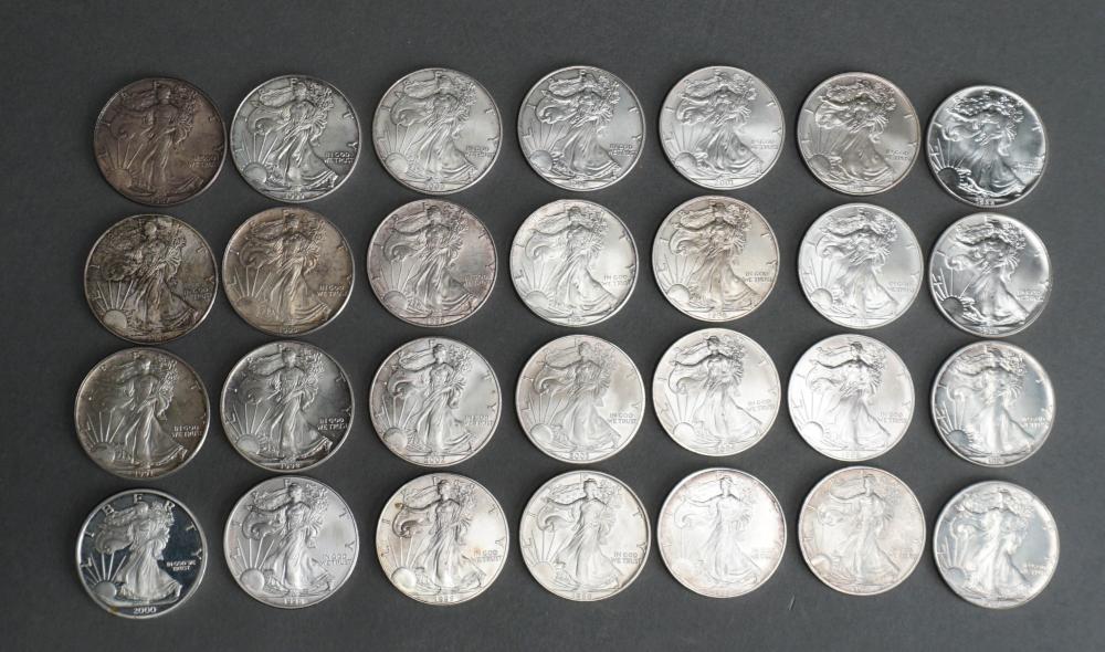 TWENTY-EIGHT AMERICAN SILVER EAGLE DOLLARS,