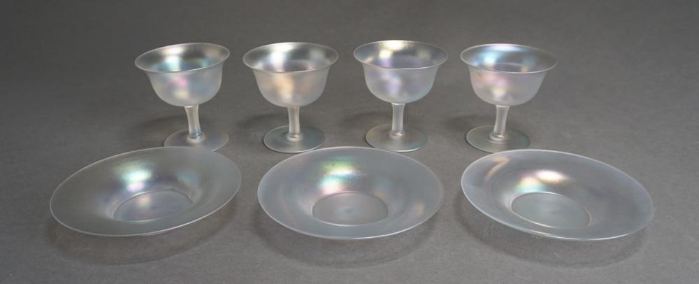 FOUR IRIDESCENT GLASS SHERBETS WITH