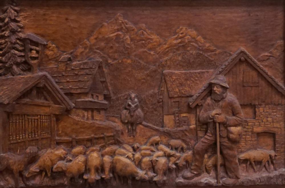 SWISS STAINED WOOD RELIEF CARVING