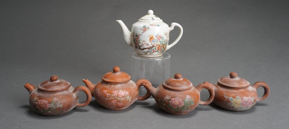 FOUR YIXING WARE AND ONE OTHER