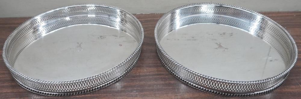 PAIR ENGLISH SILVERPLATE GALLERIED