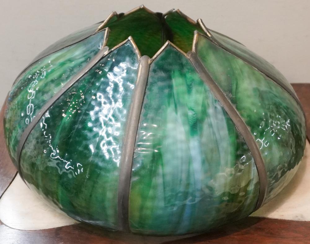 GREEN SLAG GLASS LAMP SHADE 8 X 13 IN.