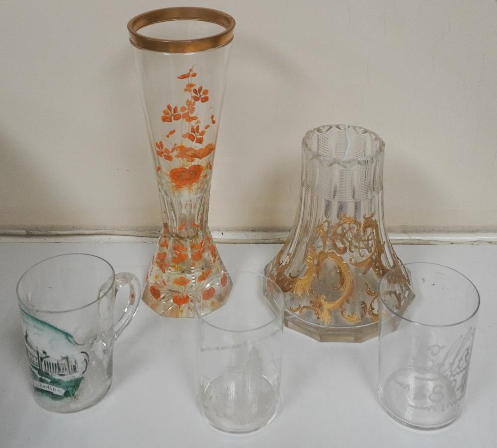 TWO ENAMEL DECORATED CRYSTAL VASES