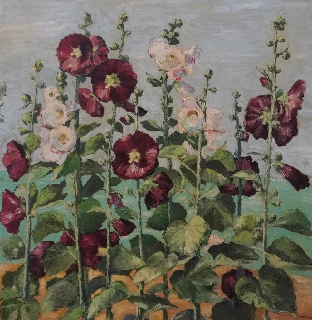 K.W. FUNK, FIELD OF HOLLYHOCKS,