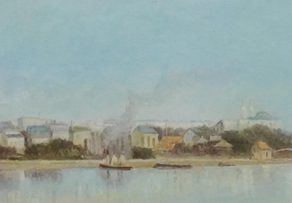 H. DUVAL, RIVERSIDE CITYSCAPE,