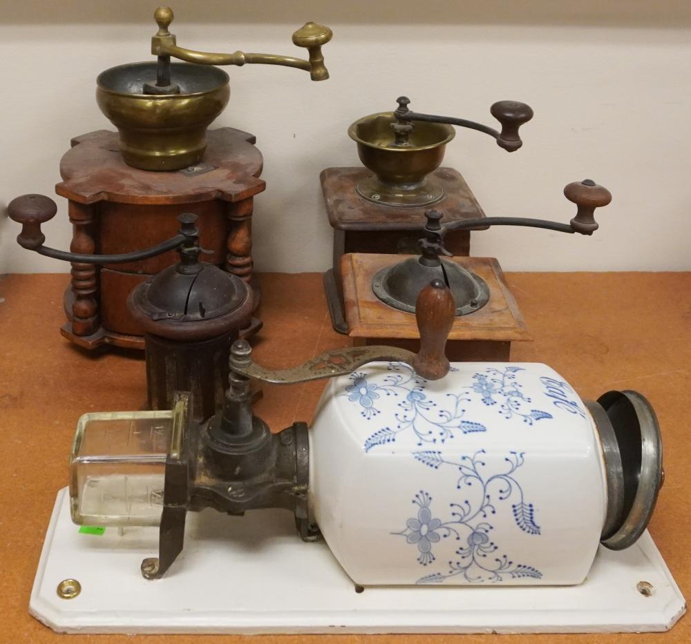 COLLECTION OF FIVE ANTIQUE COFFEE GRINDERSCollection