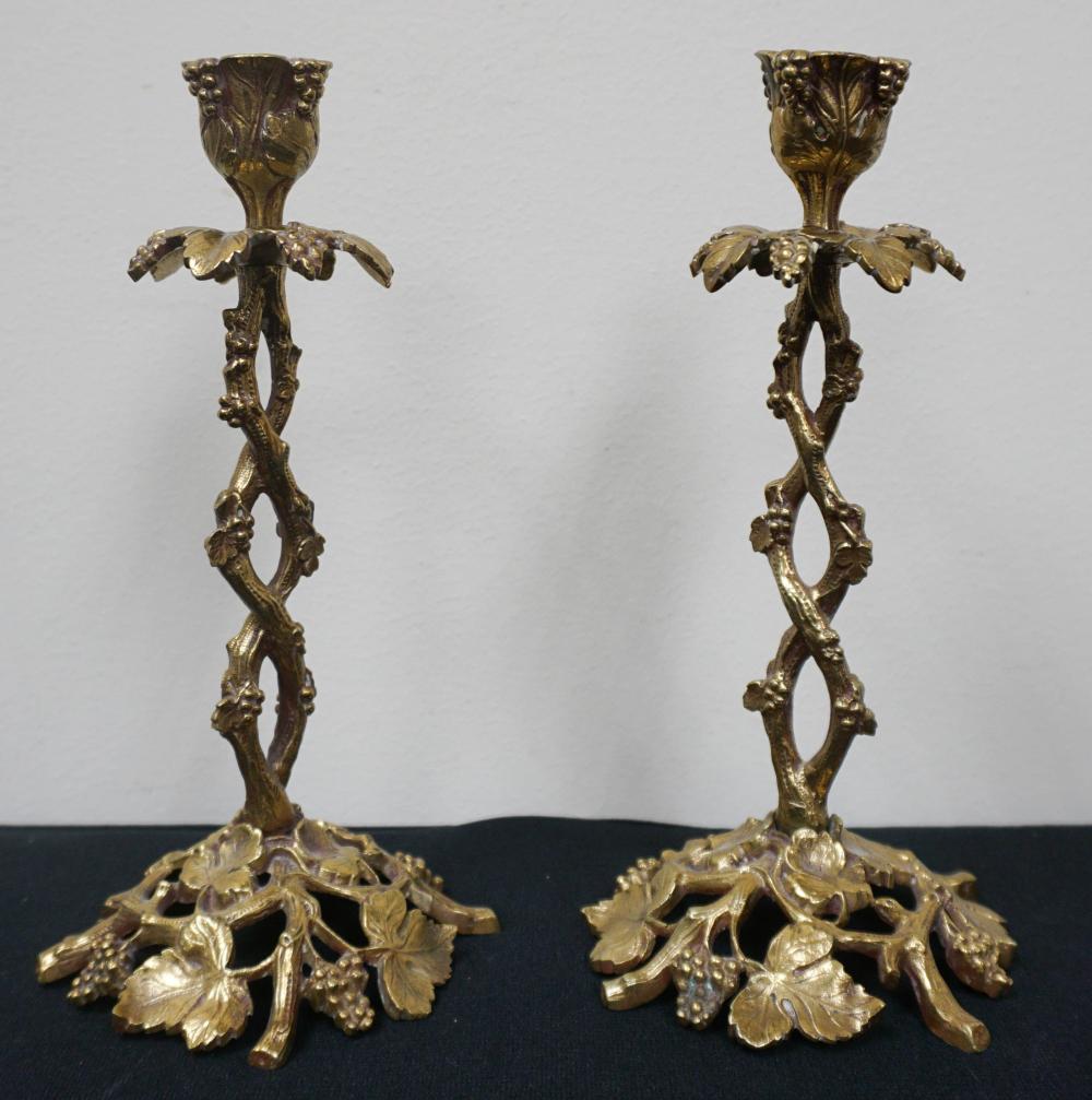 PAIR OF CAST BRASS GRAPE AND VINE