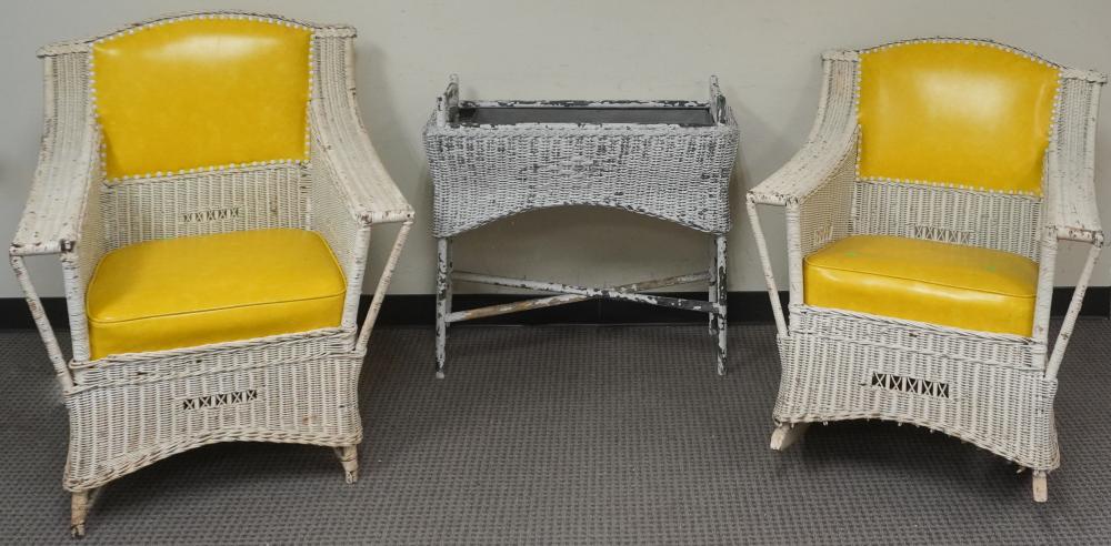 WHITE PAINTED WICKER SOFA, ROCKER,