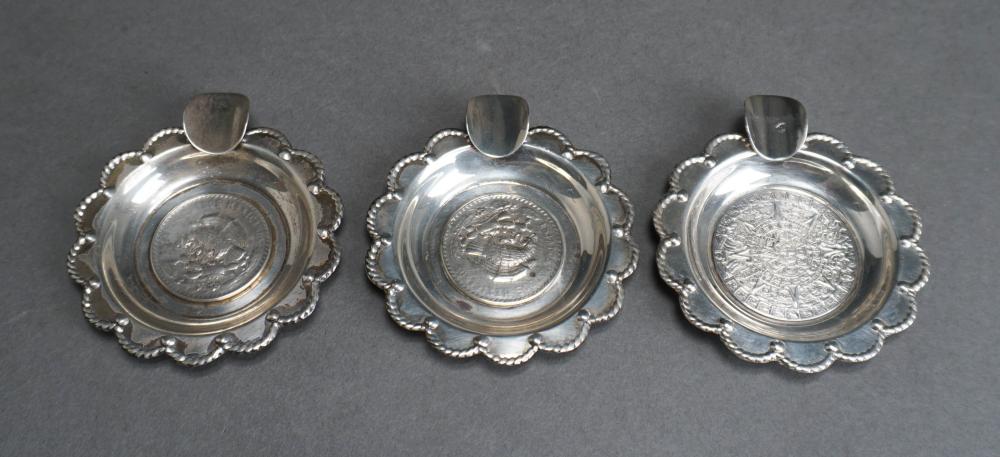 THREE MEXICAN STERLING SILVER ASHTRAYS,