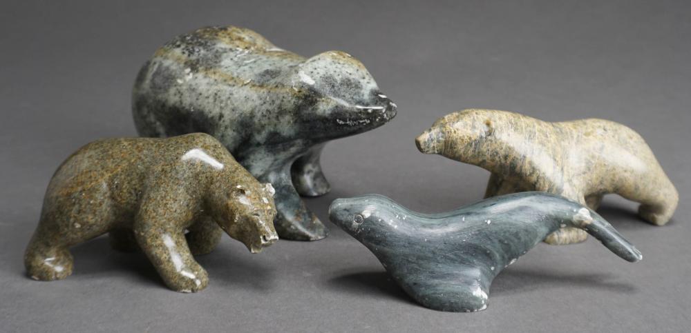 FOUR INUIT STYLE CARVED STONE ANIMAL