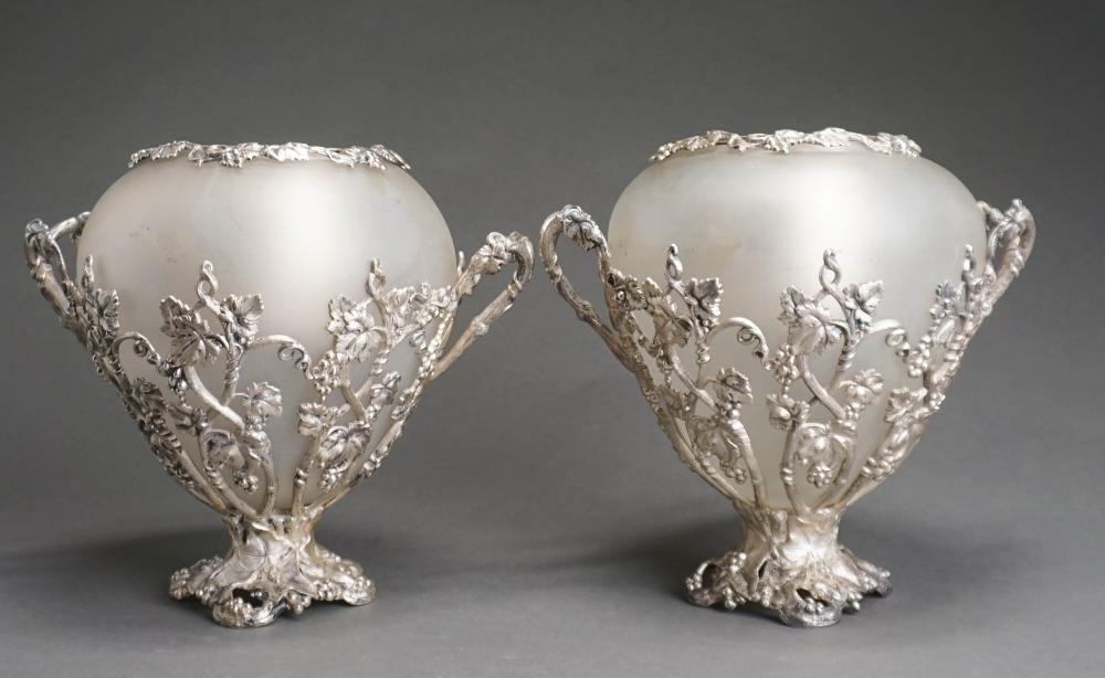 PAIR CONTEMPORARY SILVERED METAL AND