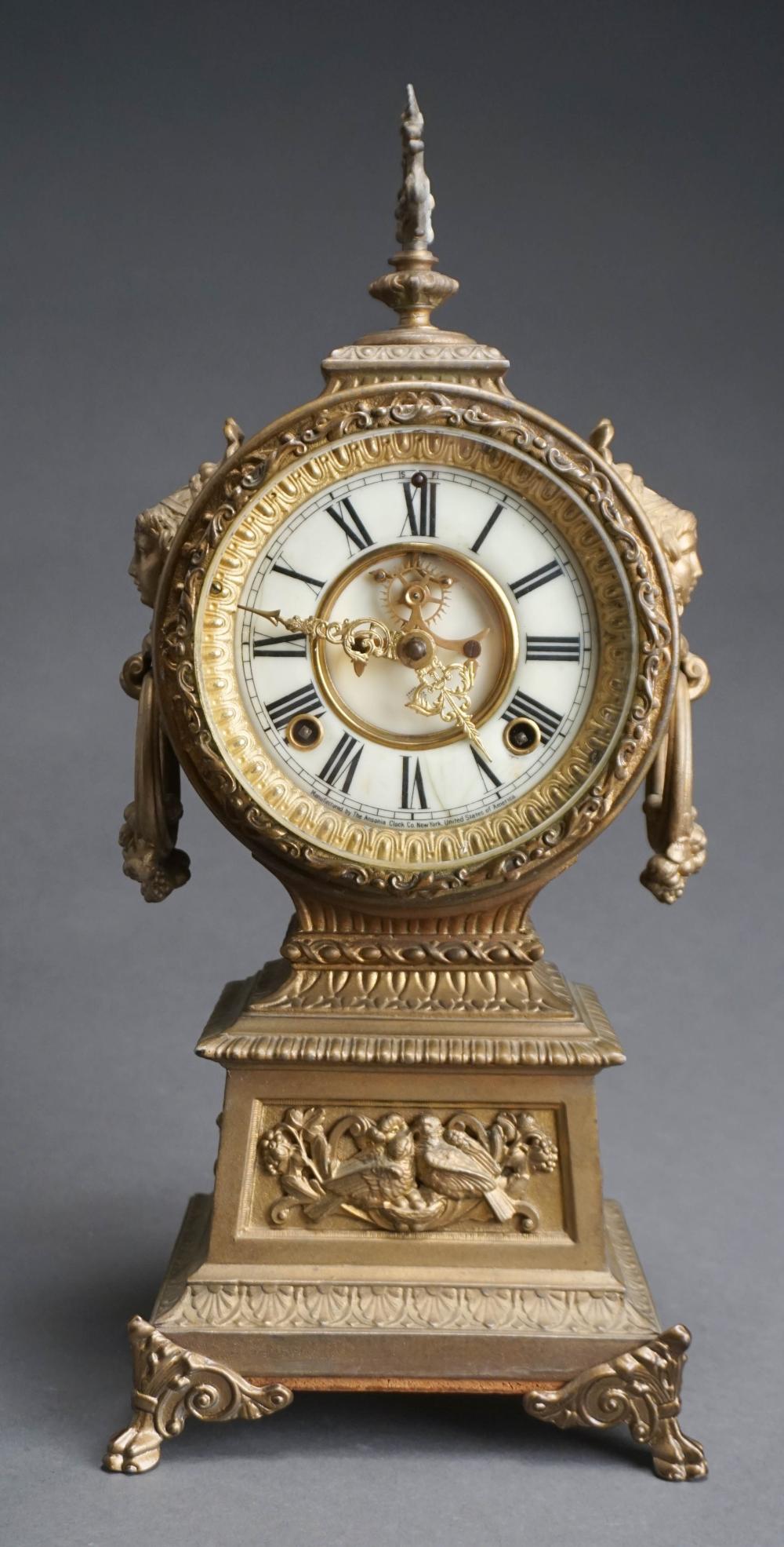 ANSONIA GILT METAL MANTLE CLOCK, H: