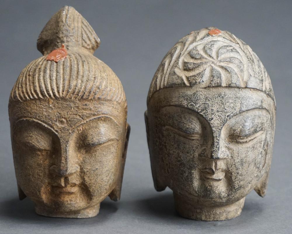 TWO INDO CHINESE STONE HEADS OF 2e6ce6