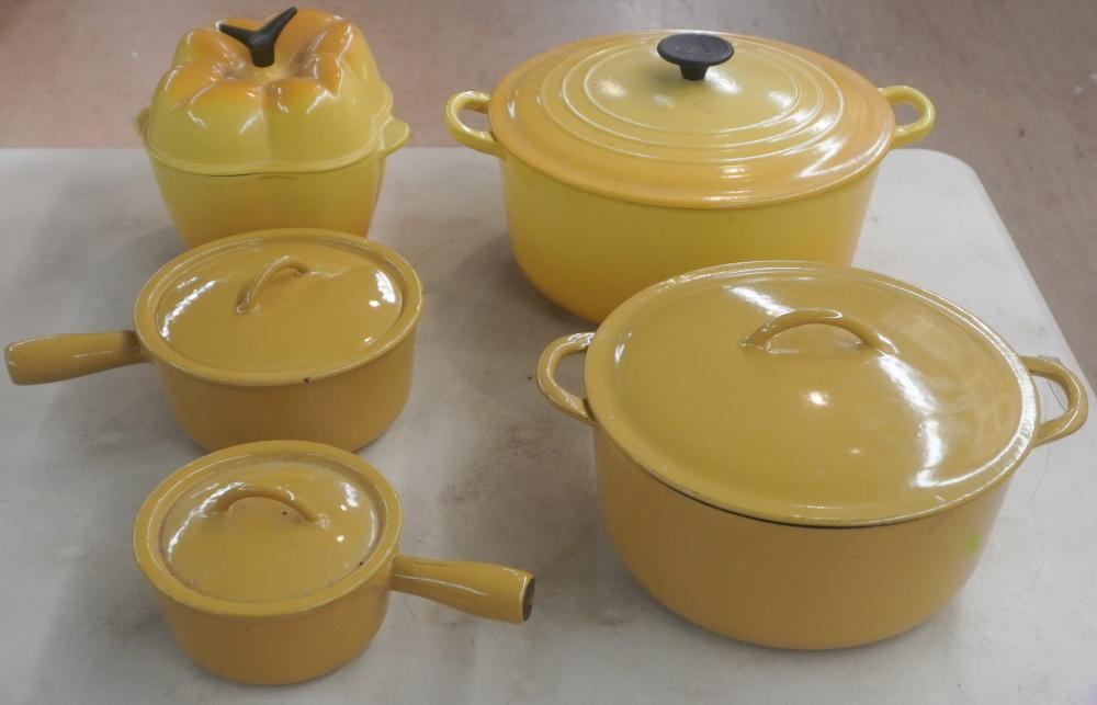 TWO LE CREUSET ENAMEL LIDDED POTS 2e6d22