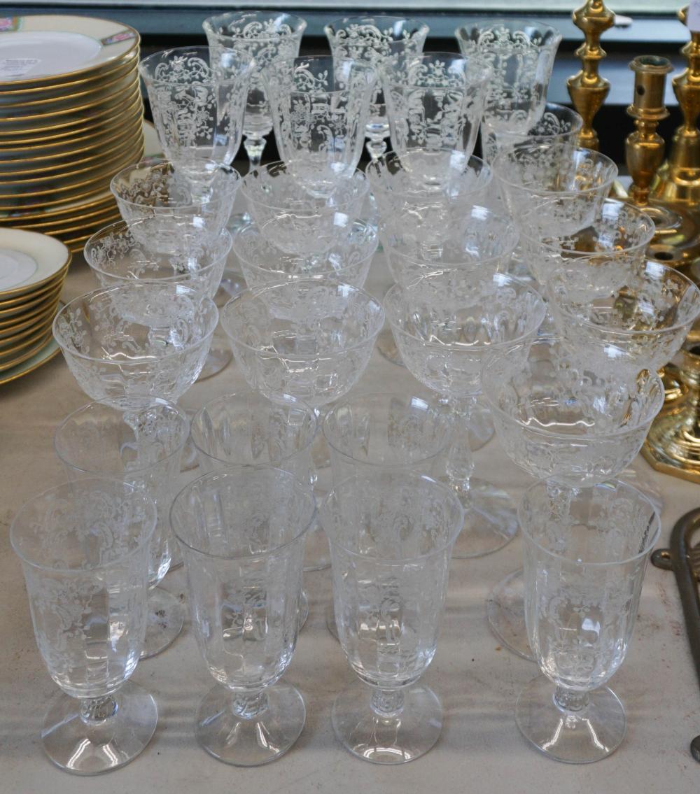 COLLECTION OF FLORAL ETCHED GLASSWARE  2e6d82