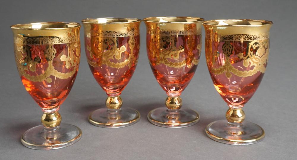 SET OF FOUR GILT CRANBERRY-TO-CLEAR