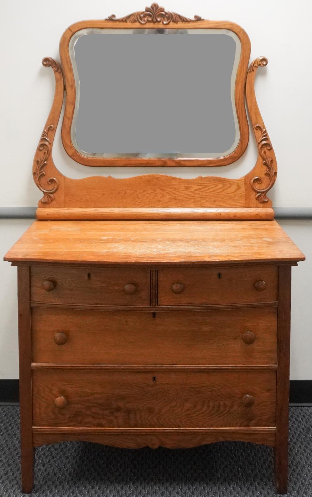 OAK DRESSER, MIRROR AND A DOUBLE BEDOak