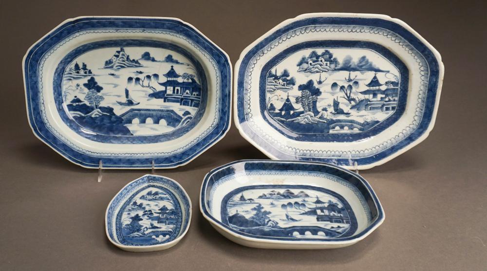 THREE BLUE AND WHITE CANTONWARE