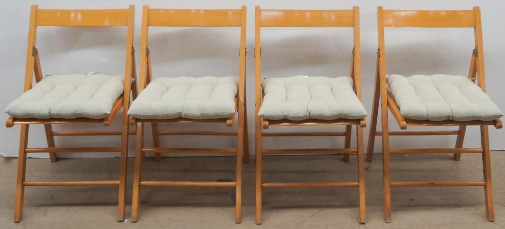 SET OF FOUR MAPLE FOLDING CHAIRS AND