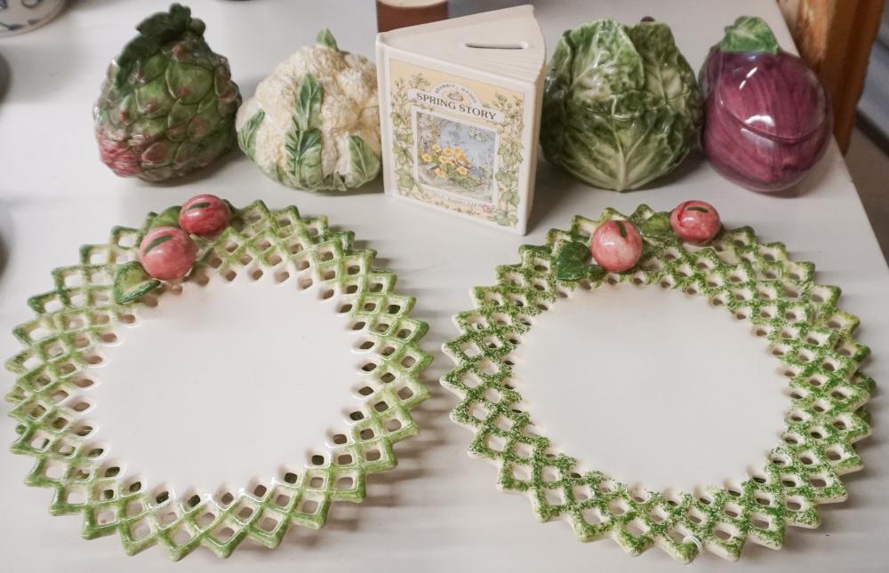 FOUR CERAMIC PLATES, FOUR VEGETABLE-FORM