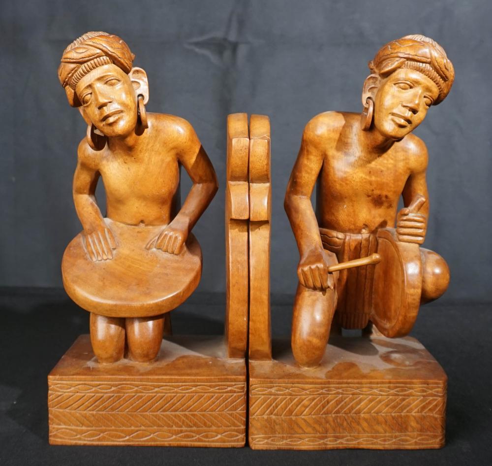 PAIR OF BALINESE CARVED TEAK FIGURAL