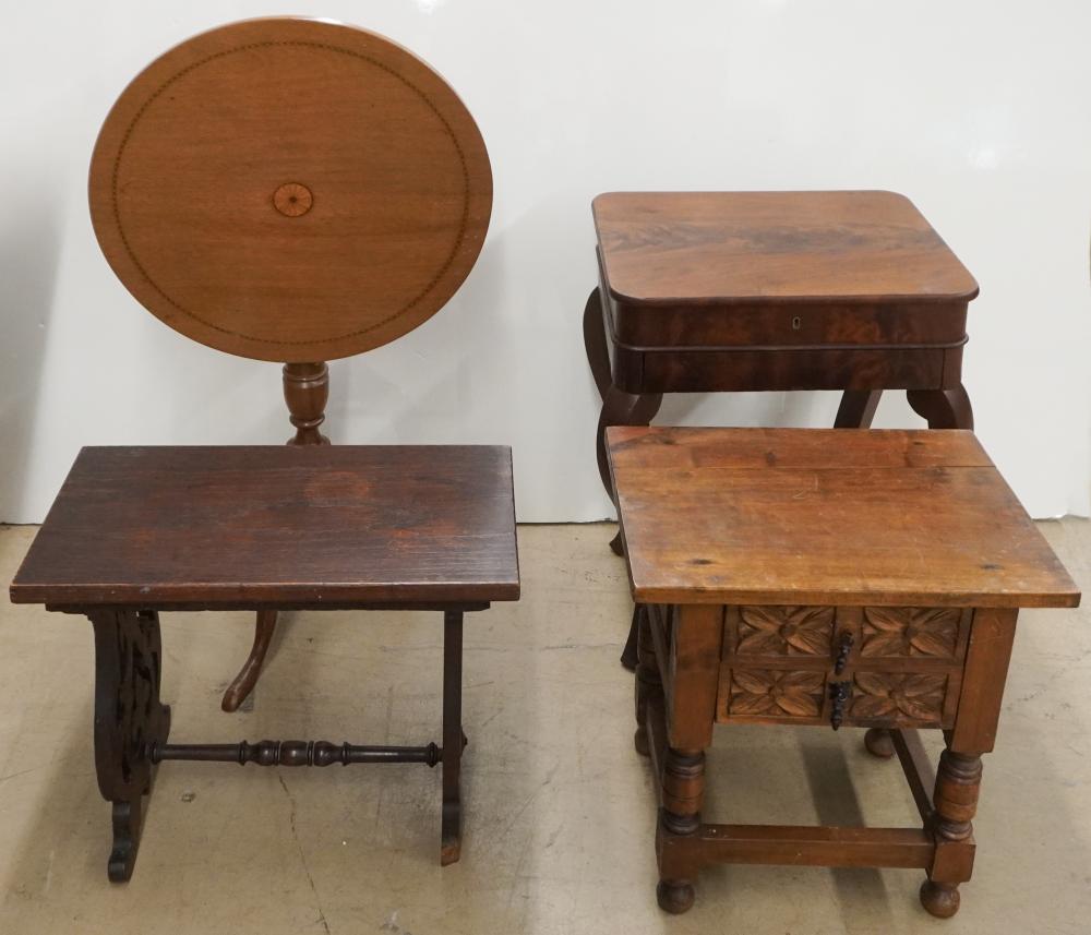 FOUR MIXED WOOD SIDE TABLES H OF