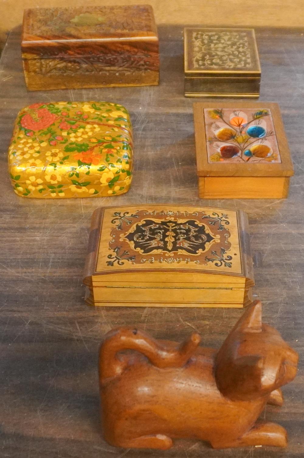 GROUP OF WOOD BOXES AND CATGroup of
