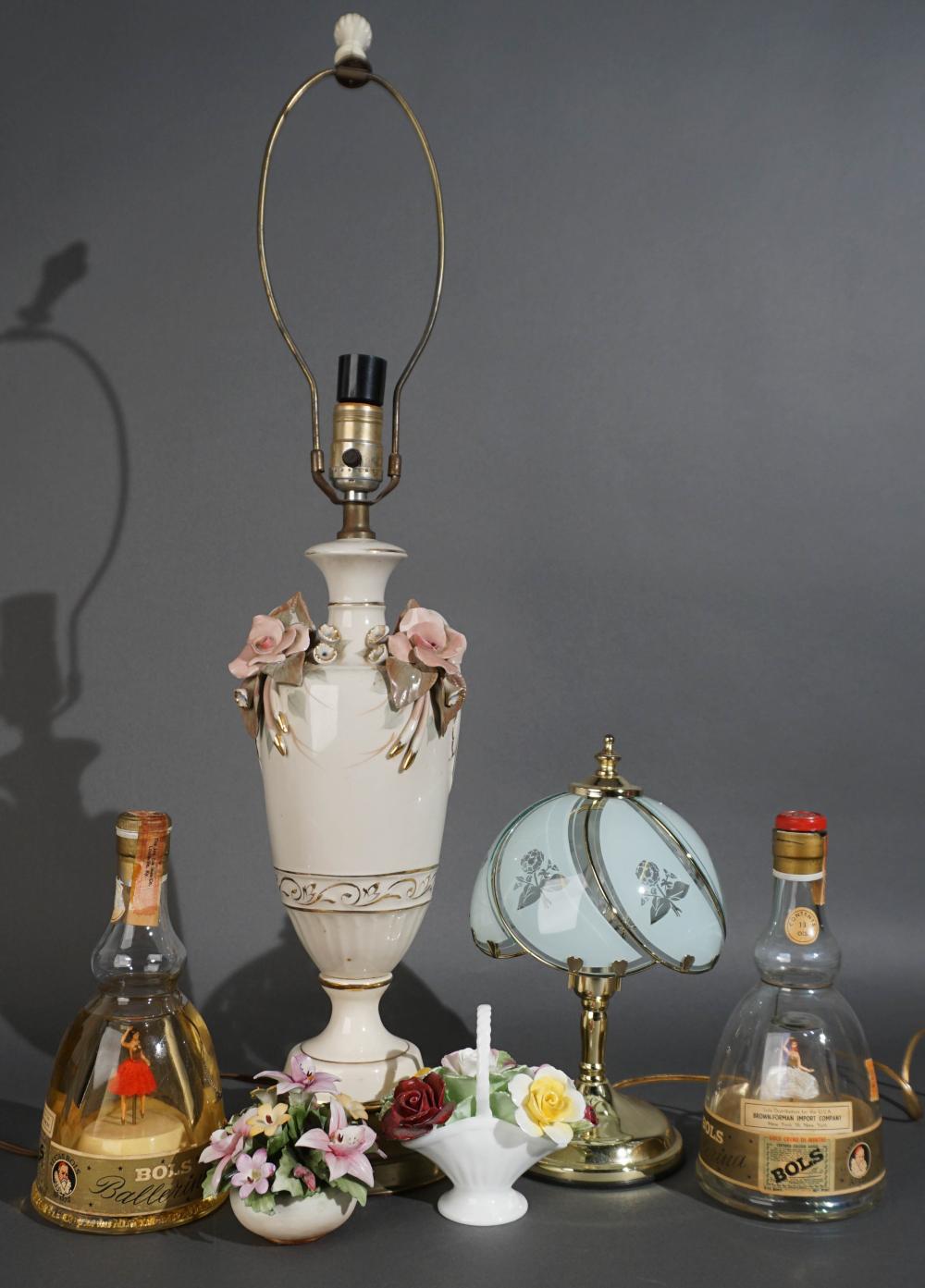 TWO LAMPS, TWO GLASS MUSICAL DECANTERS