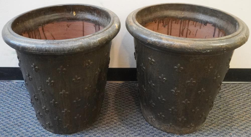 PAIR OF GLAZED TERRACOTTA JARDINIERES,