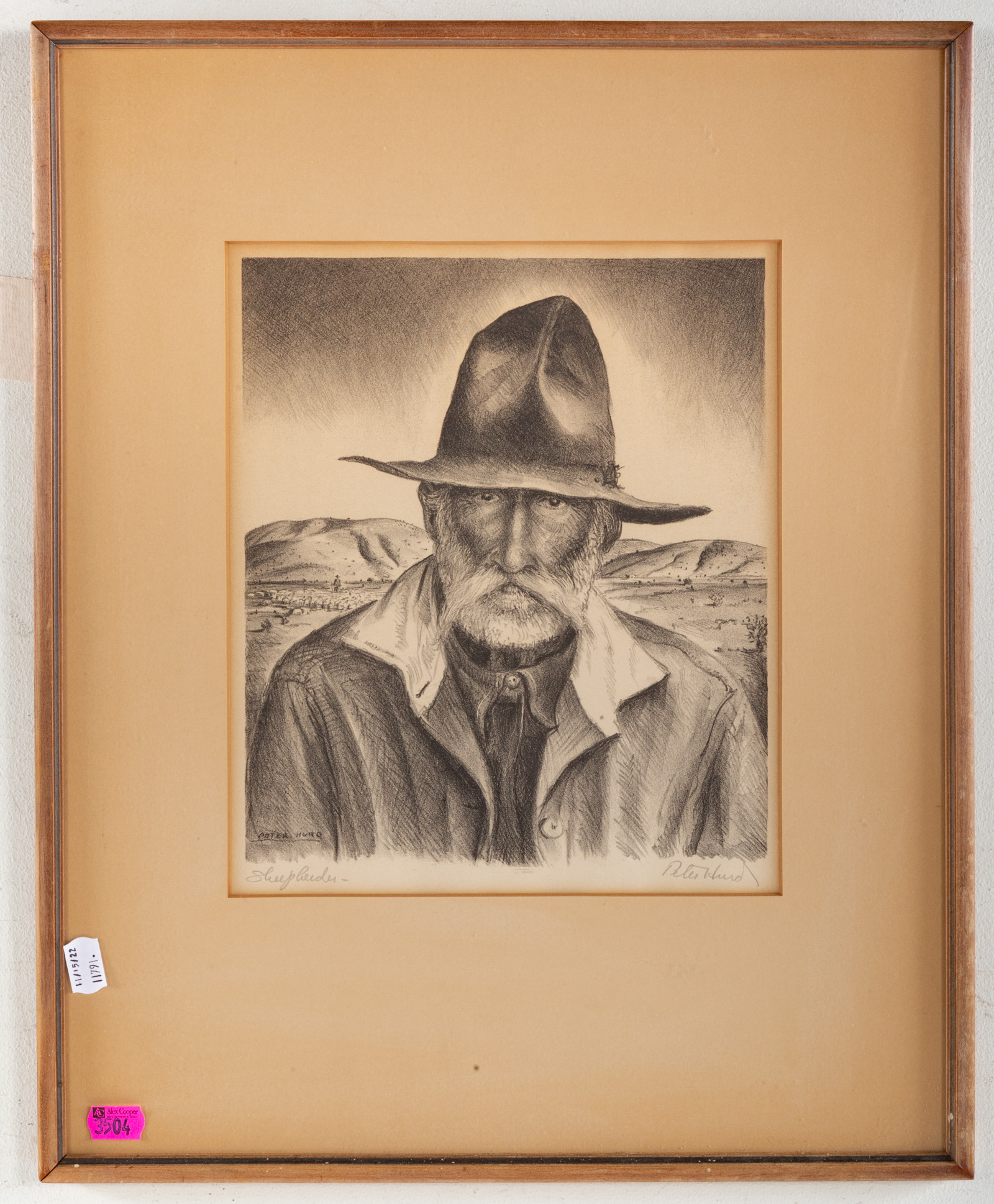 PETER HURD. "SHEEPHERDER," LITHOGRAPH