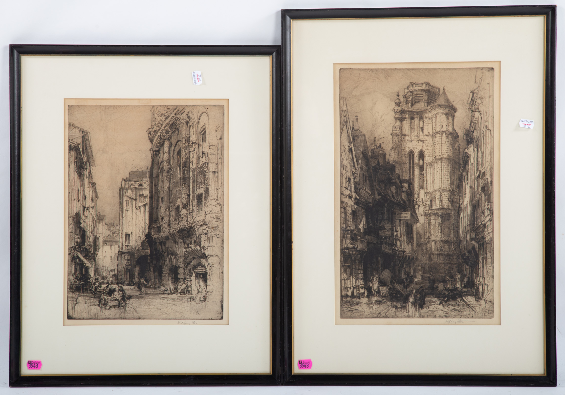 HEDLEY HILTON. TWO FRAMED ETCHINGS