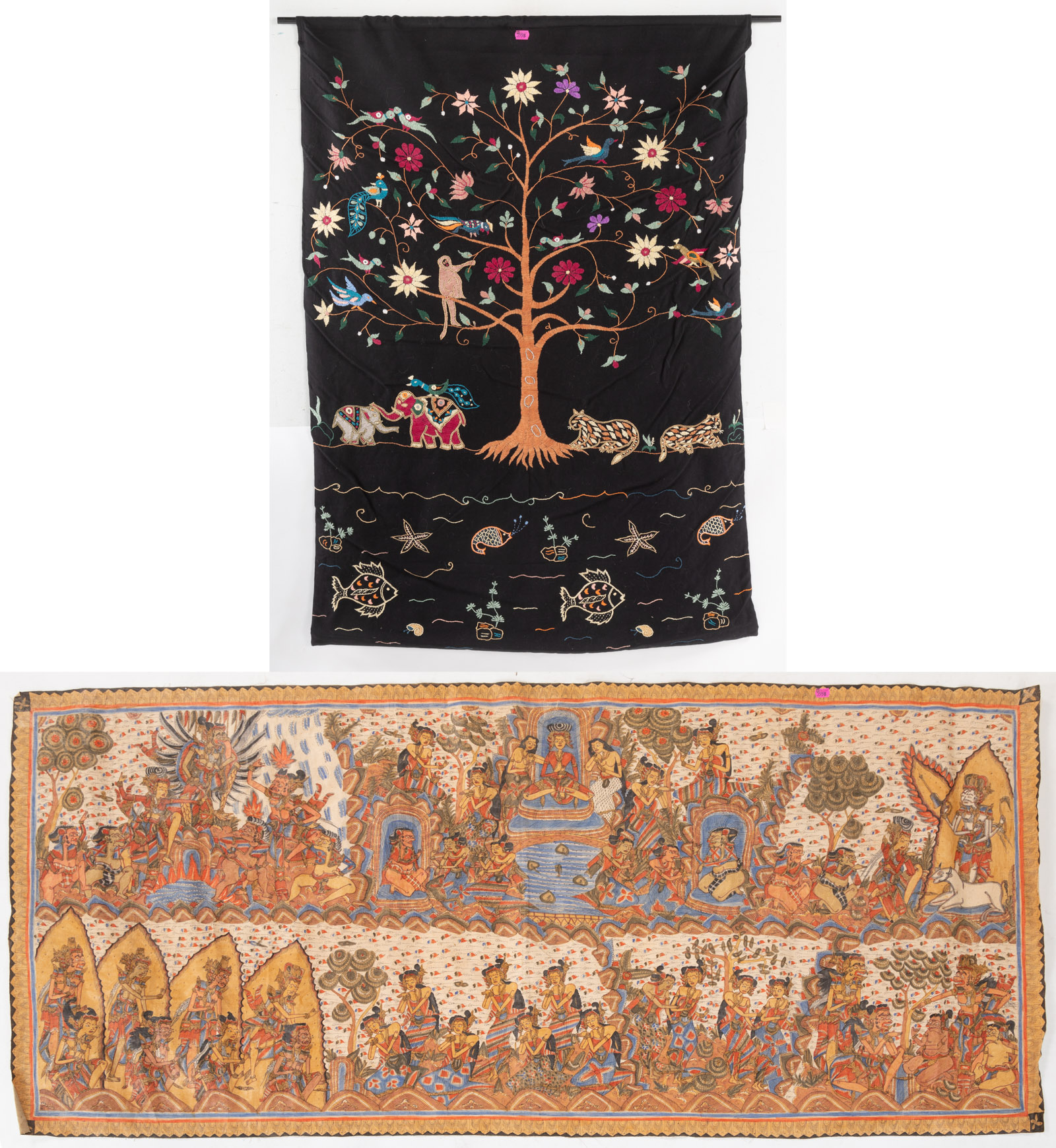 TWO UNFRAMED ASIAN WORKS ON FABRIC