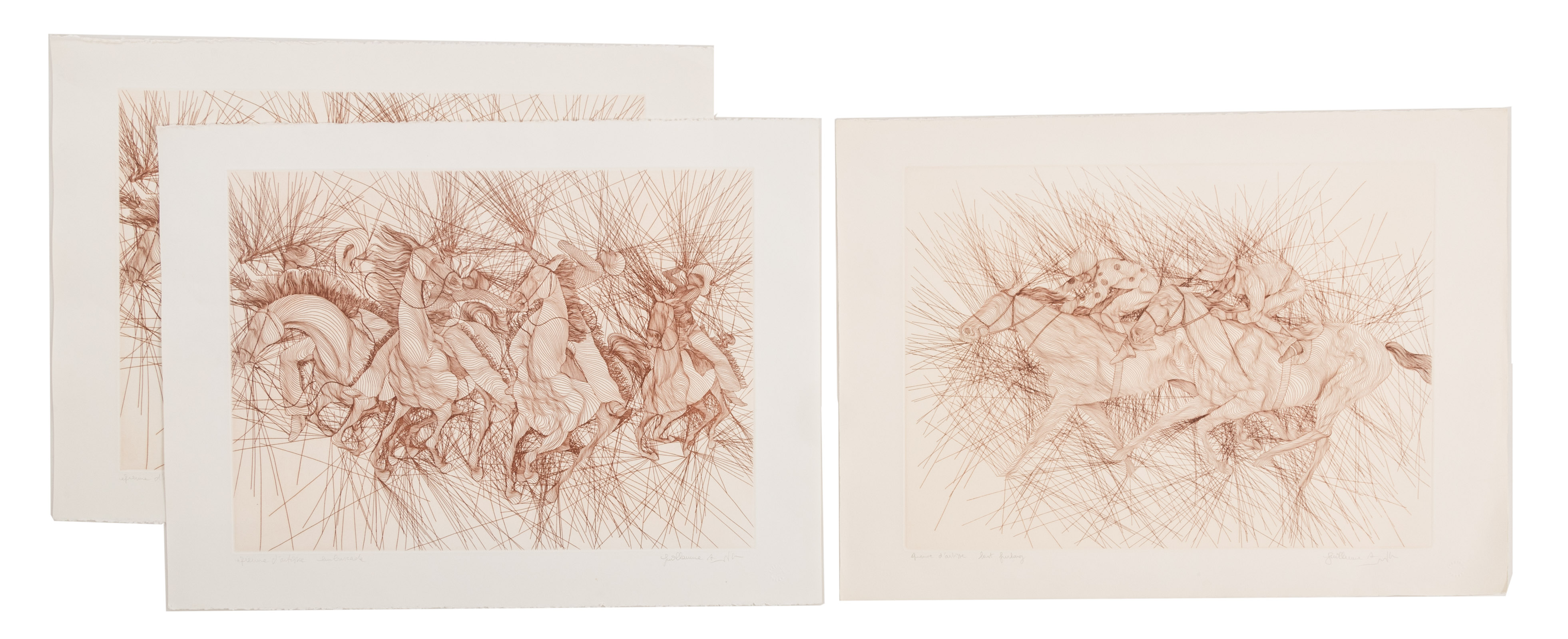 GUILLAUME AZOULAY. THREE UNFRAMED ETCHINGS