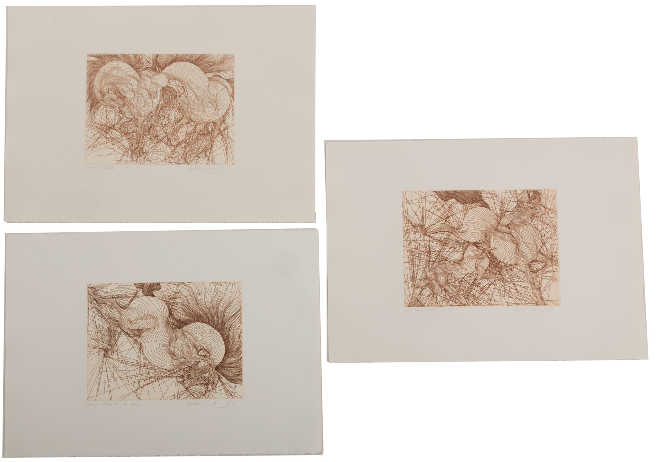 GUILLAUME AZOULAY. THREE UNFRAMED ETCHINGS