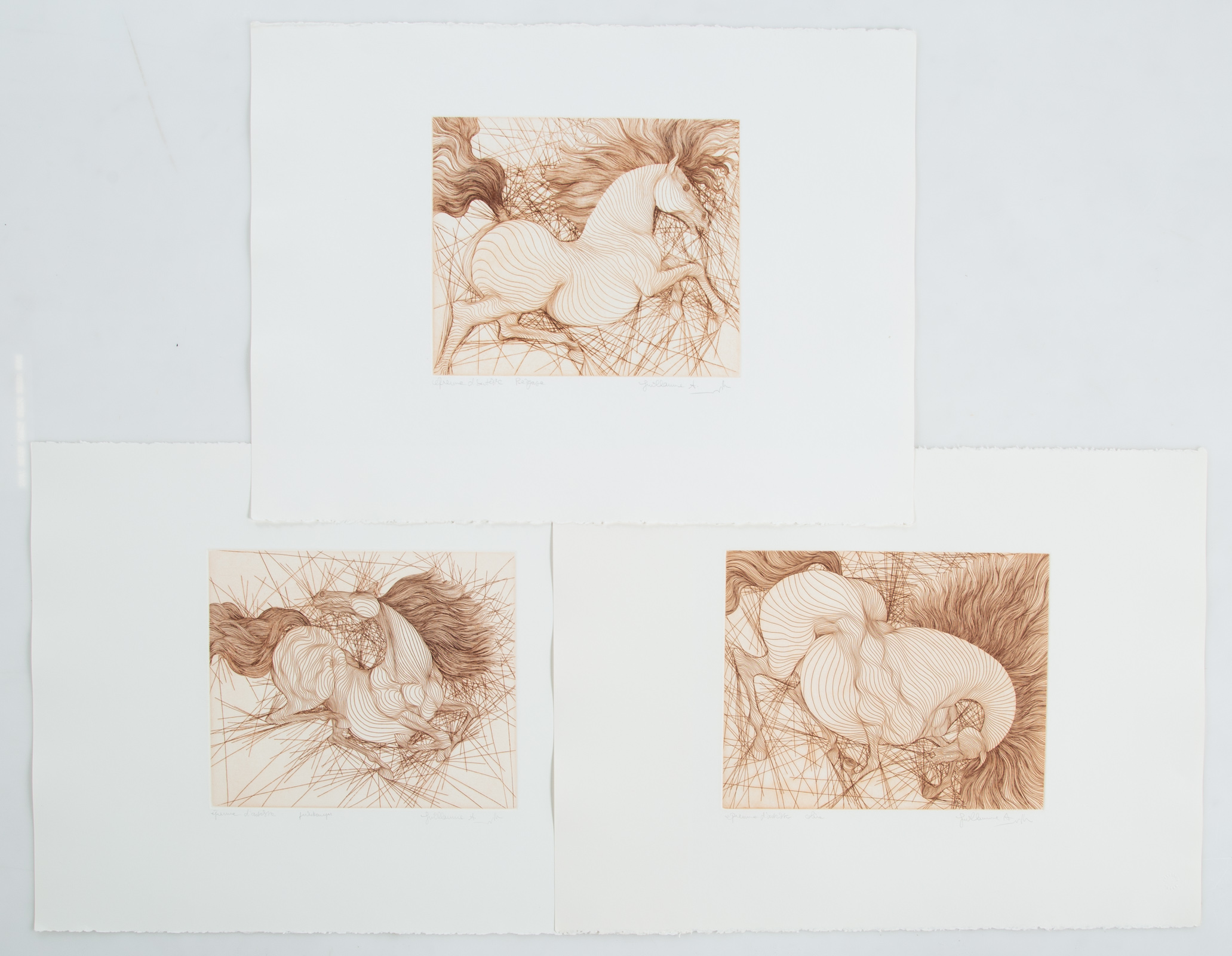 GUILLAUME AZOULAY. THREE UNFRAMED ETCHINGS