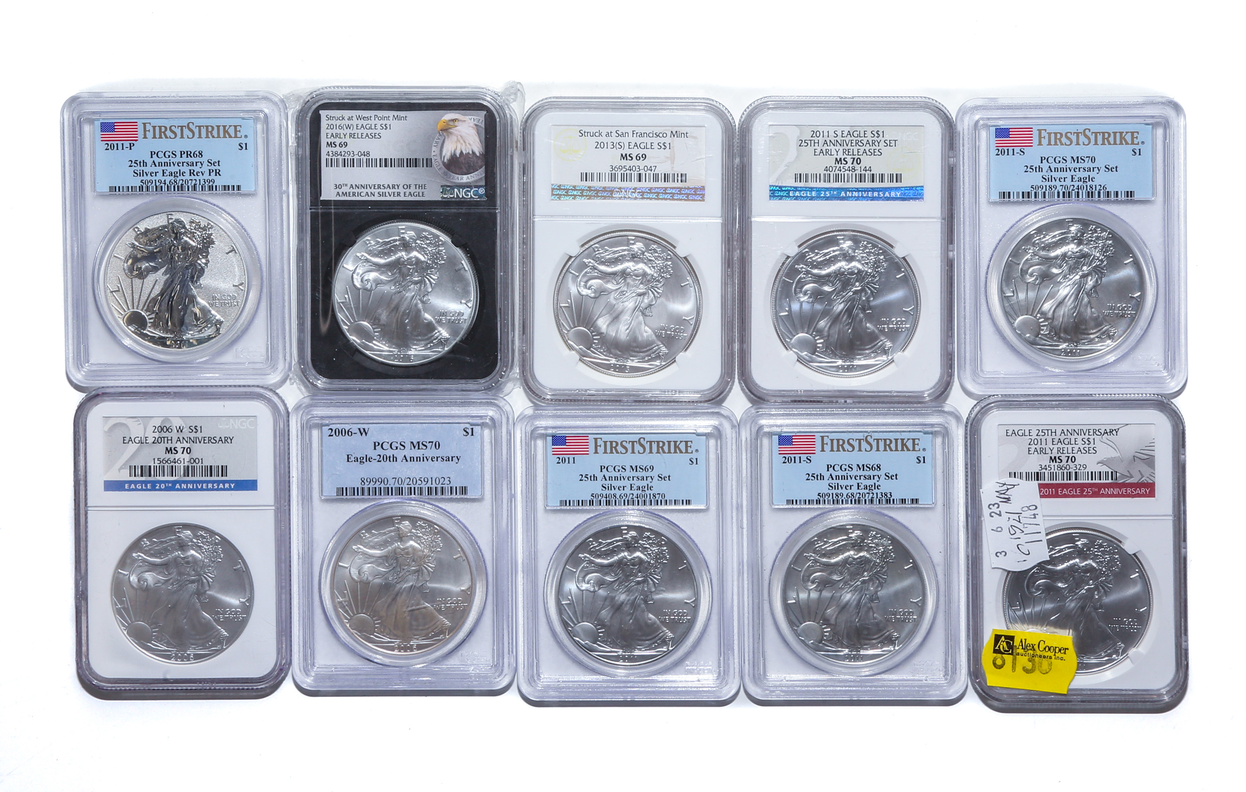 10 PCGS & NGC SILVER EAGLES 2006-2016