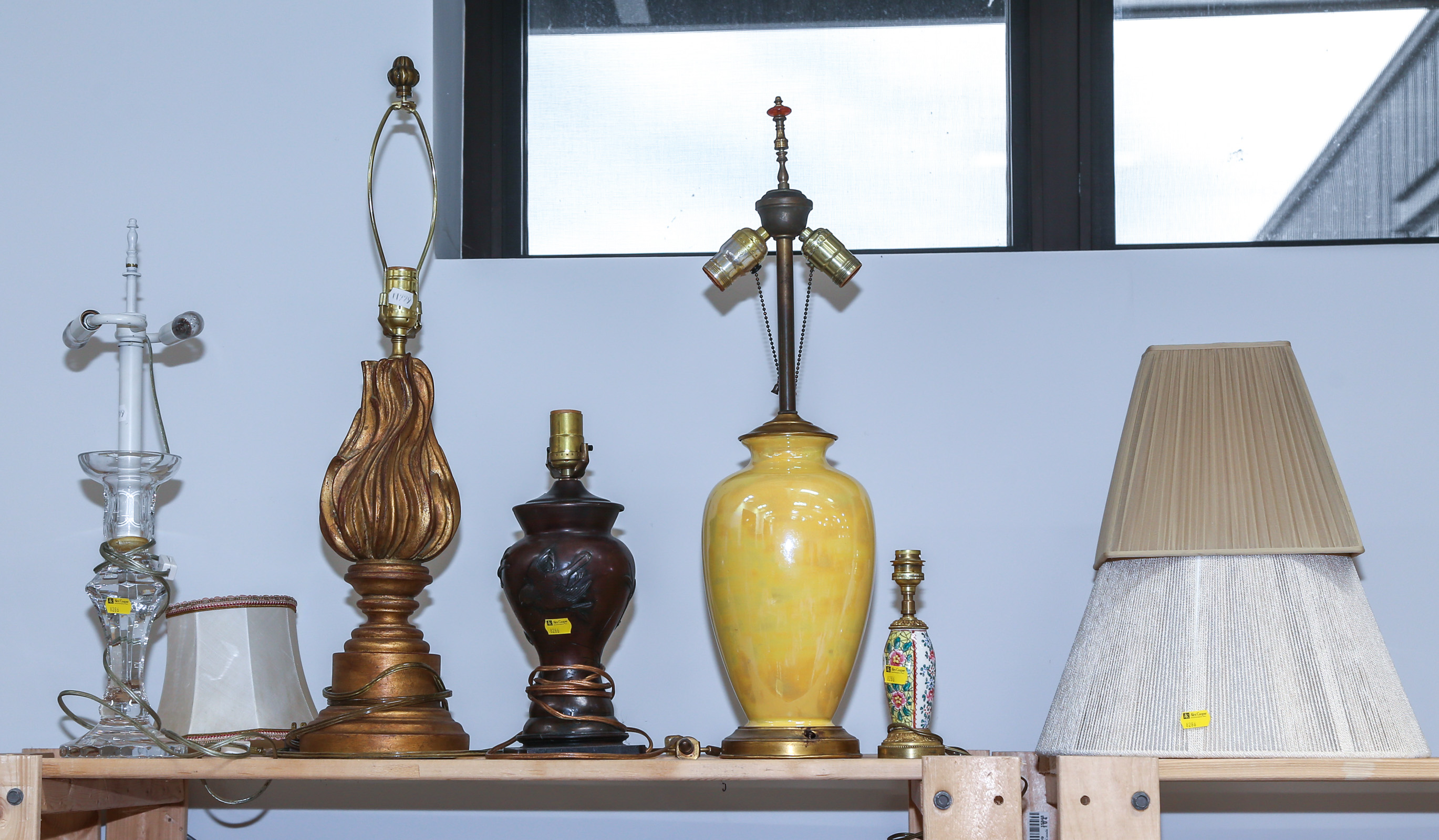 FIVE LAMP BASES Including one made from