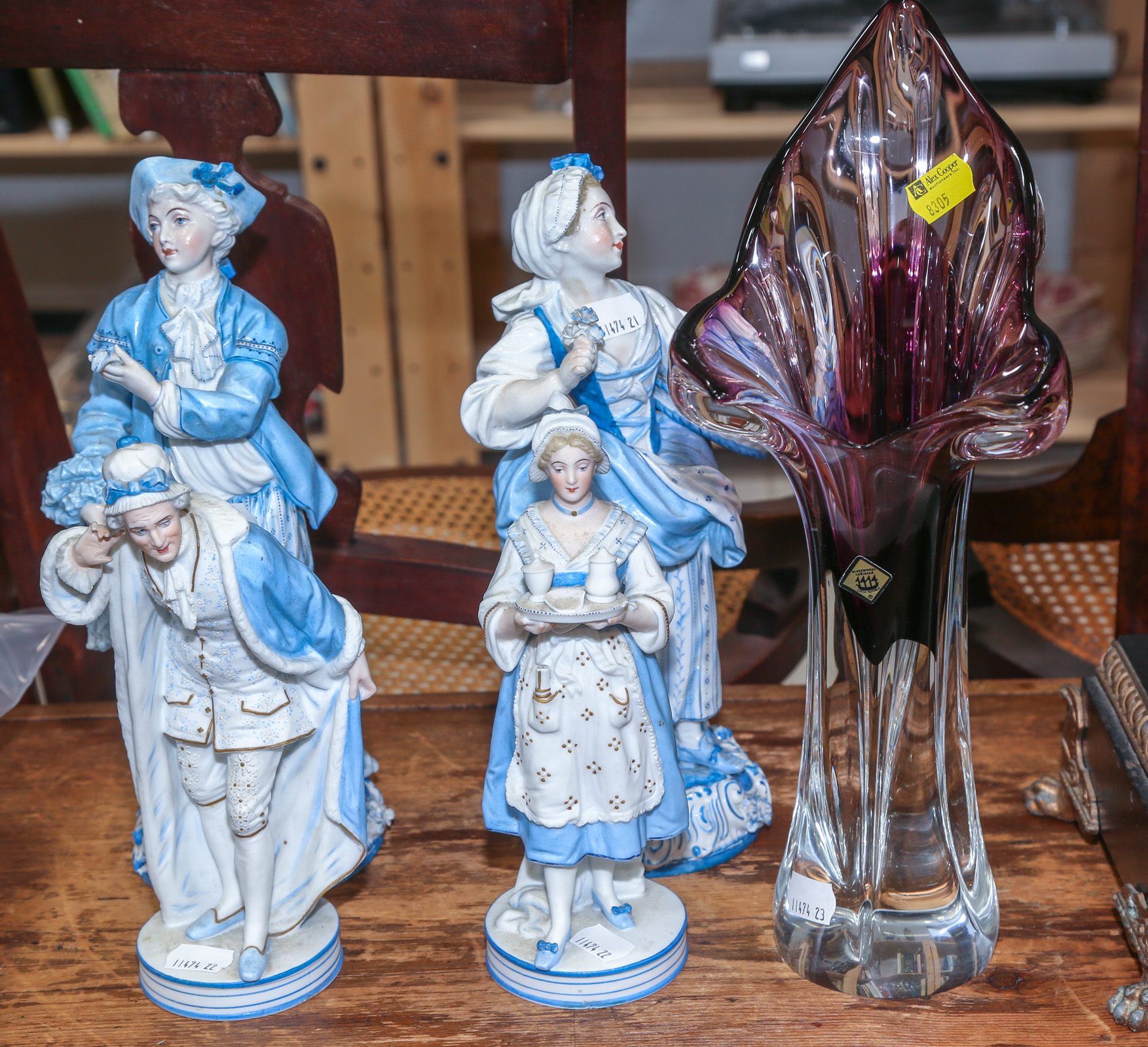 FOUR CONTINENTAL PAINTED BISQUE FIGURINES